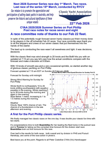 CYAA 2026 summer races 7 and 8 on Port Phillip post race report