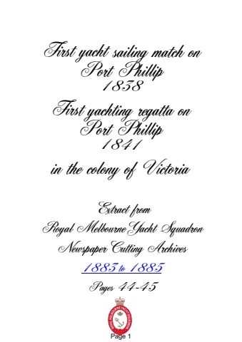 port phillip's first race 1838 first regatta 1841 and later
