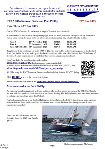 CYAA 2025/2026 Summer Series race three pre race notes