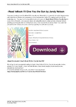 ~Read !eBook I'll Give You the Sun by Jandy Nelson