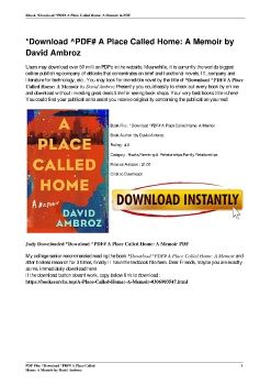 *Download ^PDF# A Place Called Home: A Memoir by David Ambroz