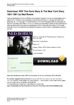 Download .PDF The Paris Diary & The New York Diary 1951-1961 by Ned Rorem