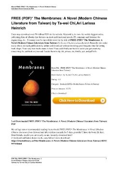 FREE (PDF)* The Membranes: A Novel (Modern Chinese Literature from Taiwan) by Ta-wei Chi,Ari Larissa Heinrich