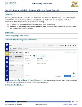 How do I Request an Off-Site Shipping Address in Emory Express? 