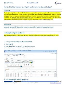 How do I Verify a Payment on a Deposit has Posted to the General Ledger