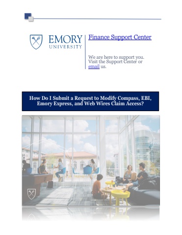 How Do I Submit a Request to Modify Compass, EBI, Emory Express, and Web Wires Claim Access