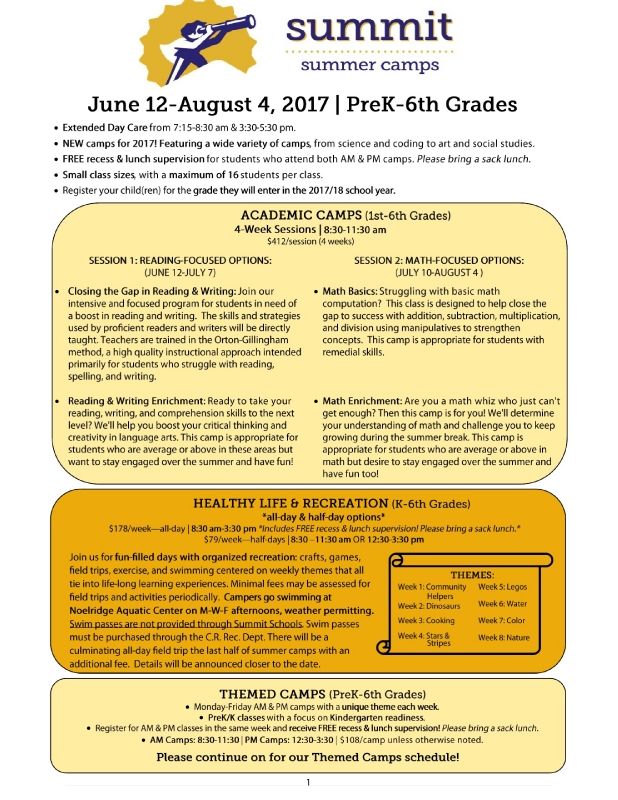 2017 Summit Summer Camp Booklet