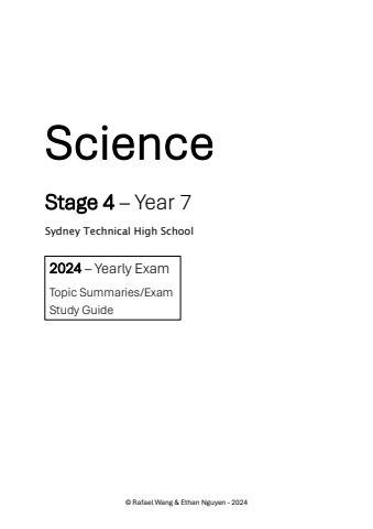 Stage 4 Science - Yearly Exam Notes and Topic Summaries