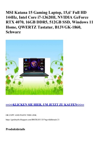 0945 msi katana 15 gaming laptop  15 6' full hd 144hz  intel core i7-13620h  nvidia geforce rtx 4070  16