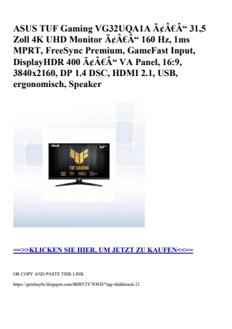 6058 asus tuf gaming vg32uqa1a ã¢â€â“ 31 5 zoll 4k uhd monitor ã¢â€â“ 160 hz  1ms mprt  freesync premium