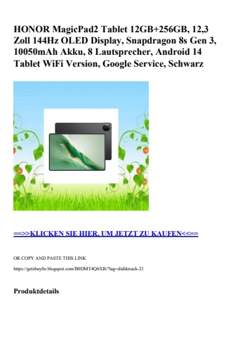 7574 honor magicpad2 tablet 12gb 256gb  12 3 zoll 144hz oled display  snapdragon 8s gen 3  10050mah akku