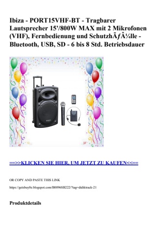 7021 ibiza - port15vhf-bt - tragbarer lautsprecher 15' 800w max mit 2 mikrofonen  vhf   fernbedienung un