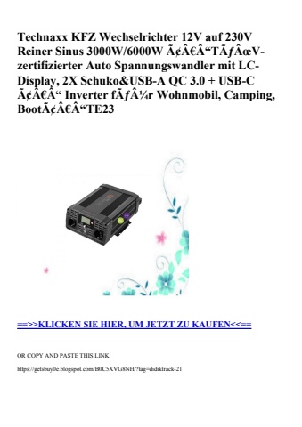 3836 technaxx kfz wechselrichter 12v auf 230v reiner sinus 3000w 6000w ã¢â€â“tãƒâœv-zertifizierter auto