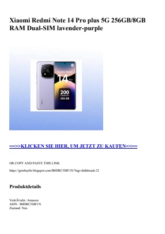 6350 xiaomi redmi note 14 pro plus 5g 256gb 8gb ram dual-sim lavender-purple