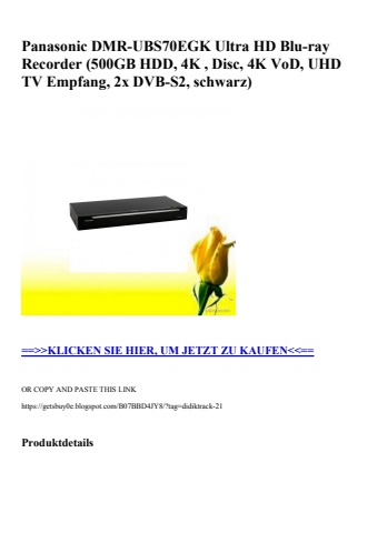 2880 panasonic dmr-ubs70egk ultra hd blu-ray recorder  500gb hdd  4k   disc  4k vod  uhd tv empfang  2x