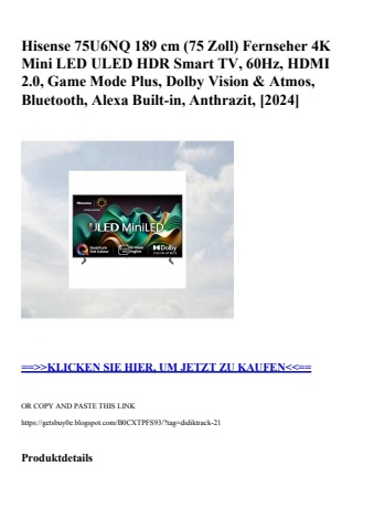 6791 hisense 75u6nq 189 cm  75 zoll  fernseher 4k mini led uled hdr smart tv  60hz  hdmi 2