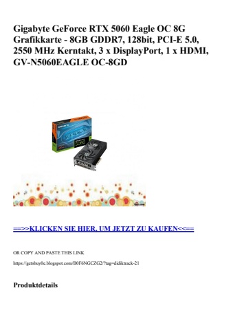 7247 gigabyte geforce rtx 5060 eagle oc 8g grafikkarte - 8gb gddr7  128bit  pci-e 5