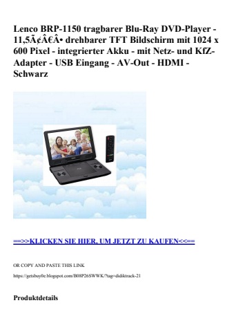 9445 lenco brp-1150 tragbarer blu-ray dvd-player - 11 5ã¢â€â drehbarer tft bildschirm mit 1024 x 600 pi