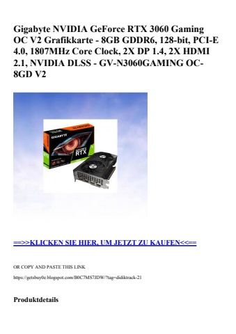 7537 gigabyte nvidia geforce rtx 3060 gaming oc v2 grafikkarte - 8gb gddr6  128-bit  pci-e 4