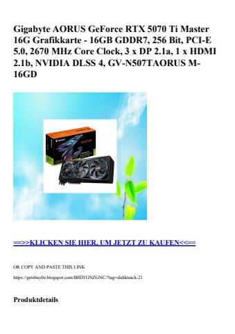 7146 gigabyte aorus geforce rtx 5070 ti master 16g grafikkarte - 16gb gddr7  256 bit  pci-e 5