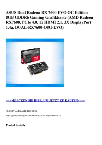 6894 asus dual radeon rx 7600 evo oc edition 8gb gddr6 gaming grafikkarte  amd radeon rx7600  pcie 4