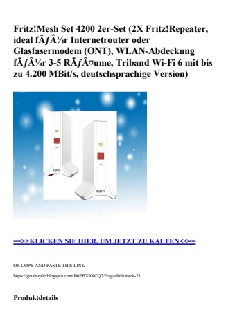 2045 fritz mesh set 4200 2er-set  2x fritz repeater  ideal fãƒâ¼r internetrouter oder glasfasermodem  on