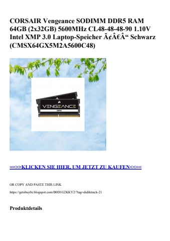 5905 corsair vengeance sodimm ddr5 ram 64gb  2x32gb  5600mhz cl48-48-48-90 1