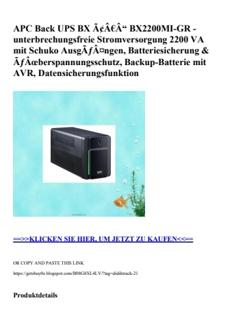 8187 apc back ups bx ã¢â€â“ bx2200mi-gr - unterbrechungsfreie stromversorgung 2200 va mit schuko ausgãƒâ