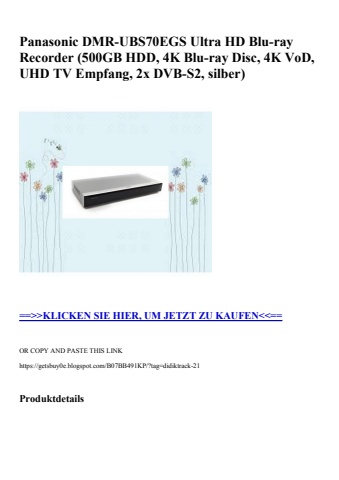 6117 panasonic dmr-ubs70egs ultra hd blu-ray recorder  500gb hdd  4k blu-ray disc  4k vod  uhd tv empfan