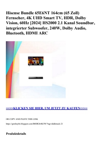 3447 hisense bundle 65e6nt 164cm  65 zoll  fernseher  4k uhd smart tv  hdr  dolby vision  60hz  2024  hs