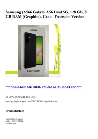 6956 samsung  a566 galaxy a56 dual 5g  128 gb  8 gb ram  graphite   grau - deutsche version