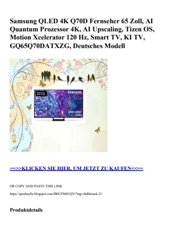 3929 samsung qled 4k q70d fernseher 65 zoll  ai quantum prozessor 4k  ai upscaling  tizen os  motion xce