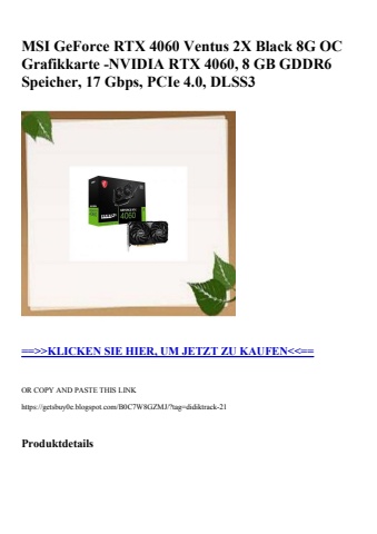 9175 msi geforce rtx 4060 ventus 2x black 8g oc grafikkarte -nvidia rtx 4060  8 gb gddr6 speicher  17 gb