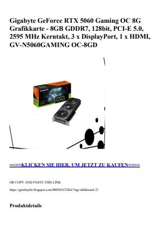 7063 gigabyte geforce rtx 5060 gaming oc 8g grafikkarte - 8gb gddr7  128bit  pci-e 5