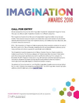 Imagination Awards Call for Entries 2018 and Entry Form