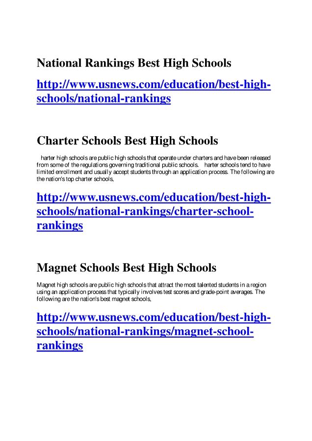 National Rankings Best High Schools