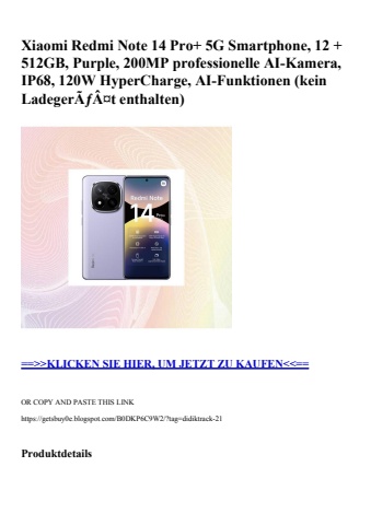 0283 xiaomi redmi note 14 pro  5g smartphone  12   512gb  purple  200mp professionelle ai-kamera  ip68