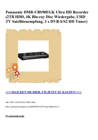 8313 panasonic dmr-ubs90egk ultra hd recorder  2tb hdd  4k blu-ray disc wiedergabe  uhd tv satellitenemp