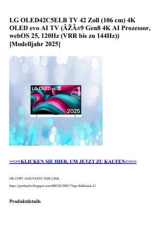 6216 lg oled42c5elb tv 42 zoll  106 cm  4k oled evo ai tv  ãžâ±9 gen8 4k ai prozessor  webos 25  120hz