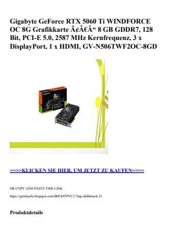 7170 gigabyte geforce rtx 5060 ti windforce oc 8g grafikkarte ã¢â€â“ 8 gb gddr7  128 bit  pci-e 5