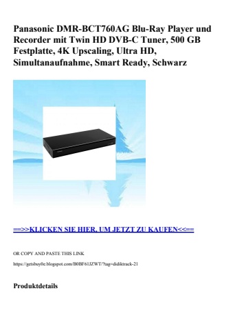 3767 panasonic dmr-bct760ag blu-ray player und recorder mit twin hd dvb-c tuner  500 gb festplatte  4k u