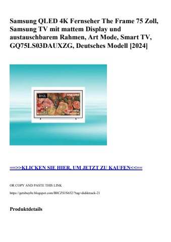 8272 samsung qled 4k fernseher the frame 75 zoll  samsung tv mit mattem display und austauschbarem rahme