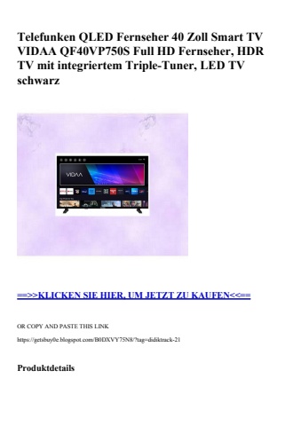 9504 telefunken qled fernseher 40 zoll smart tv vidaa qf40vp750s full hd fernseher  hdr tv mit integrier