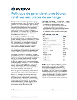 OWOW Spas • Garantie et procédures pièces de rechange
