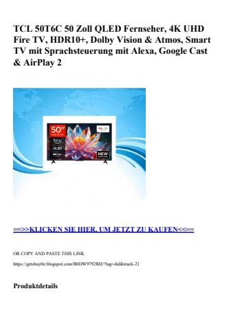 4347 tcl 50t6c 50 zoll qled fernseher  4k uhd fire tv  hdr10   dolby vision   atmos  smart tv mit sprach