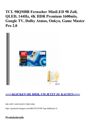 1662 tcl 98qm8b fernseher miniled 98 zoll  qled  144hz  4k hdr premium 1600nits  google tv  dolby atmos