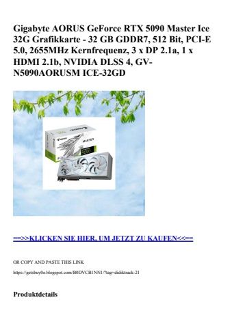 7381 gigabyte aorus geforce rtx 5090 master ice 32g grafikkarte - 32 gb gddr7  512 bit  pci-e 5