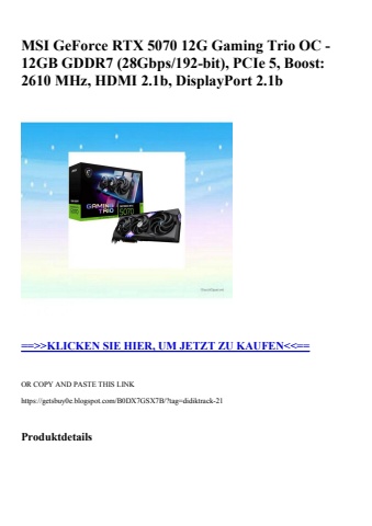 8152 msi geforce rtx 5070 12g gaming trio oc - 12gb gddr7  28gbps 192-bit   pcie 5  boost  2610 mhz  hdm