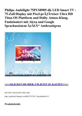 1347 philips ambilight 75pus8909 4k led smart tv - 75-zoll display mit pixel-prãƒâ¤ziser ultra hd titan
