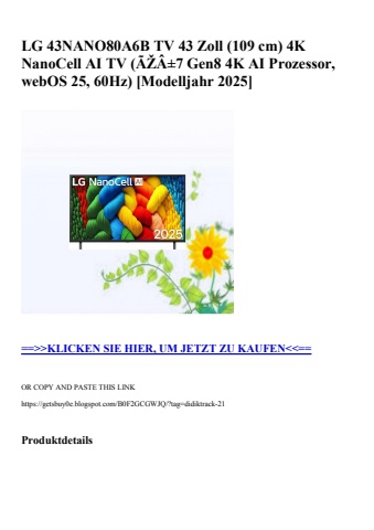 4154 lg 43nano80a6b tv 43 zoll  109 cm  4k nanocell ai tv  ãžâ±7 gen8 4k ai prozessor  webos 25  60hz